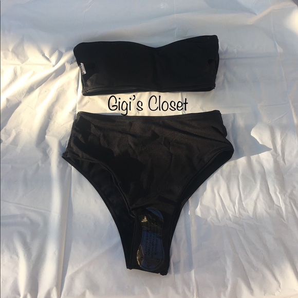 Bandeau Bikini High Waisted BLACK - Picture 4 of 8